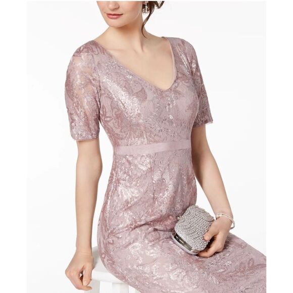 ADRIANNA PAPELL Sequined Floral Lace Gown Size 4 - Picture 2 of 8